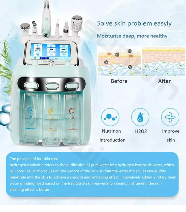 portable 7 in 1 Beauty Hydrogen Oxygen Hydra Skin Peel Facial Equipment Small Bubble Face Massage Beauty Machine