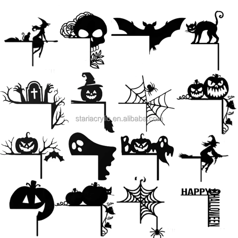 Halloween Door Corner Sign Ornament Black Acrylic Door & Window Corner Signs Switch Wall Sticker for Home Halloween Decor