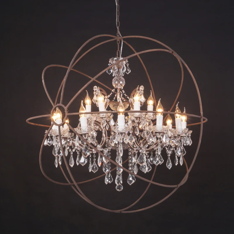 vintage rust design light manufacturer retro iron Globe pendant lamp decorative crystal chandelier