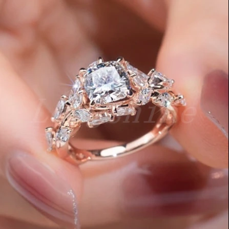 18K Gold branch Shape Rose Gold Luxury moissanite engagement beautiful ring