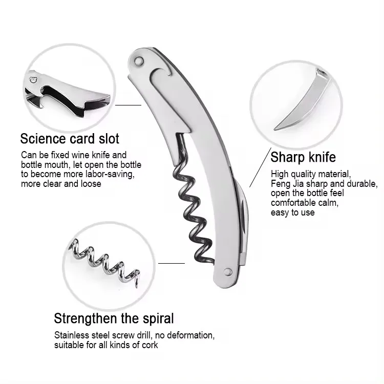 Professional Stainless Steel Handle Standing Wine Opener Corkscrew For Bartender