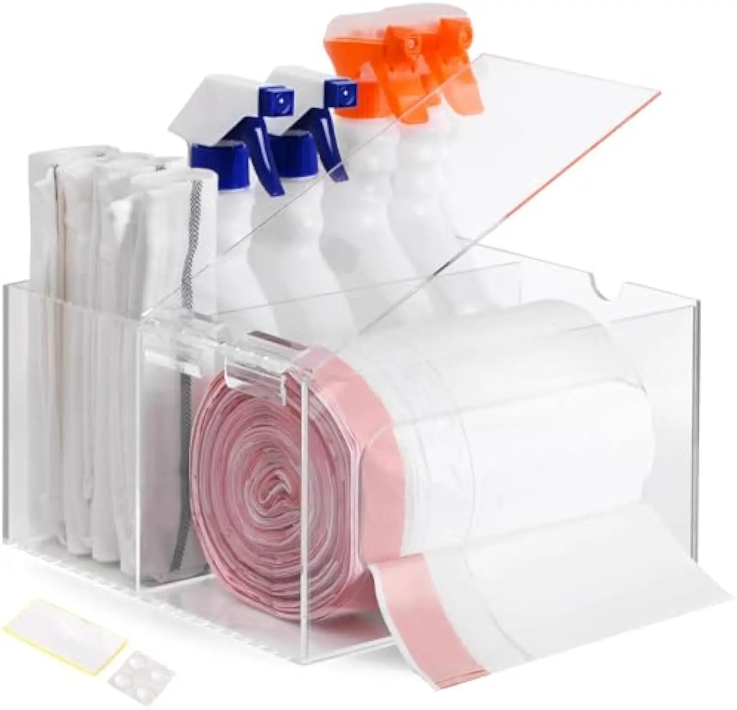 2 in 1 Large Acrylic Trash Bag Storage Dispenser Clear Trash Bag Dispenser with Lid