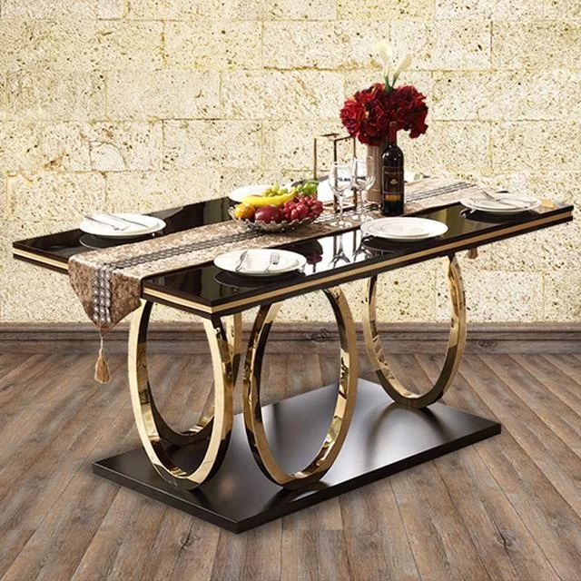 Fashion Modern Stainless Steel Dining Table With Marble Top Hot Selling Customized Dining Room Furniture