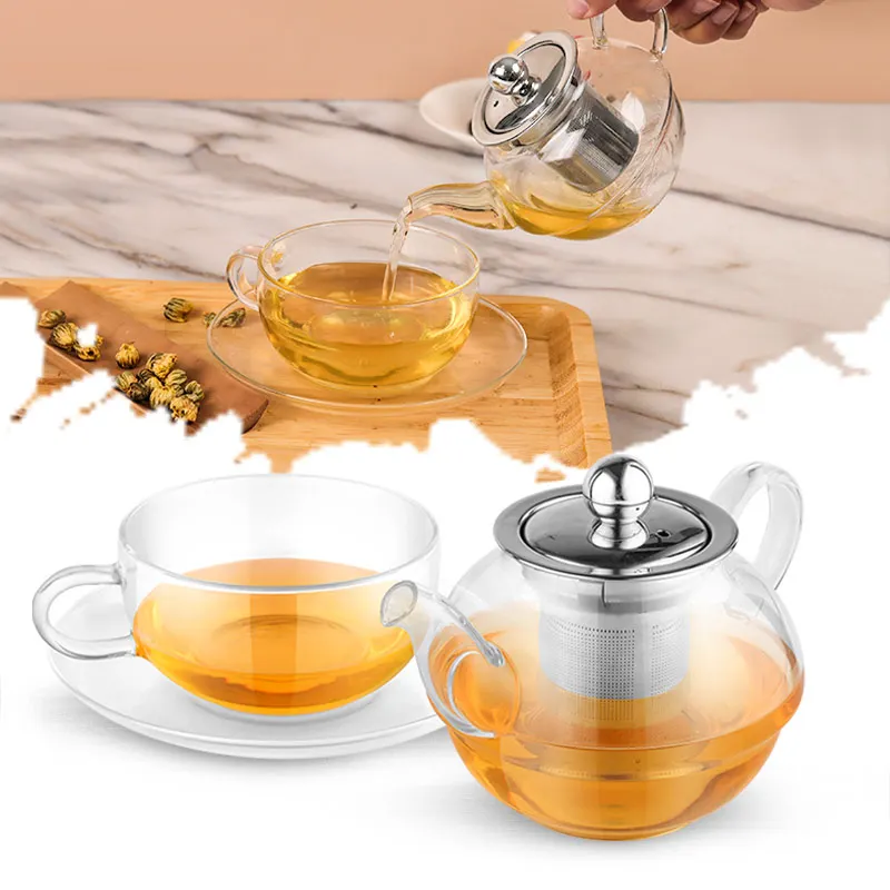 Emode Glass Tea Set for One, Teapot with Infuser and Cup Set, Grey Tea for One Set, Tea Sets for Adults, The Gifts Set for Women