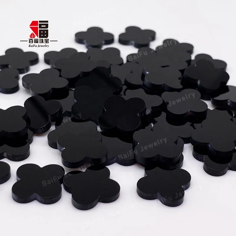 BaiFu ювелирные изделия модные плоские Двойные стороны четыре листа клевера натуральный черный оникс