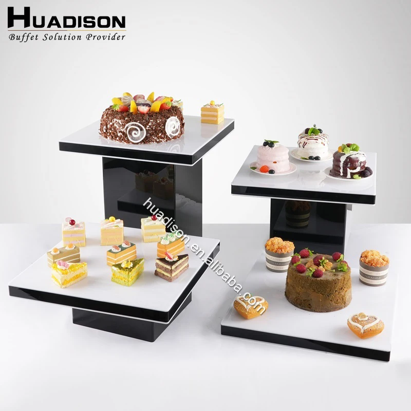Huadison Catering Equipment Buffet Multi Tier Food Display Table White Acrylic Buffet Riser For Banquet Party
