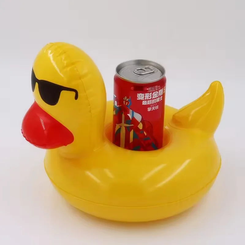 Waterproof Children yellow duck water floating tray holder drink fruit floating inflatable cup holder