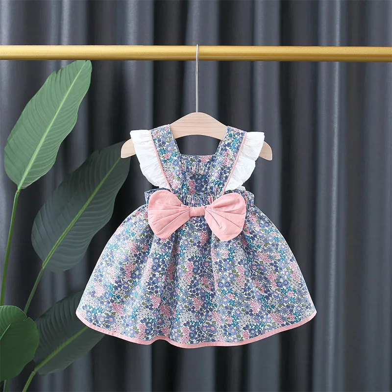 3245 Girls Floral Dress Summer New Baby Pink Korean Style Internet Celebrity Sweet Sleeveless Princess