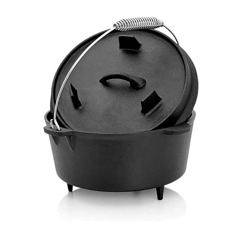Outdoor camping double used pre-seasoned cast iron dutch oven with 3 legs