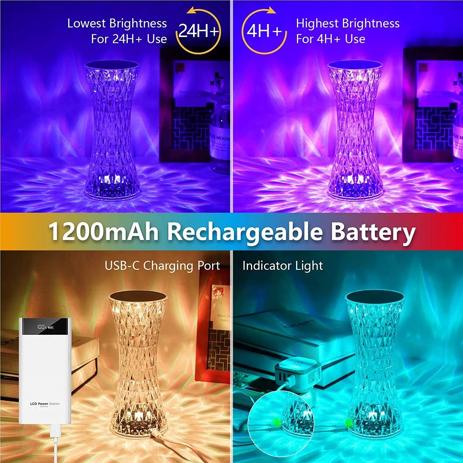 16 Colors Modern Simple Crystal Small Waist Rose Light Party Atmosphere Light Touch table lamp