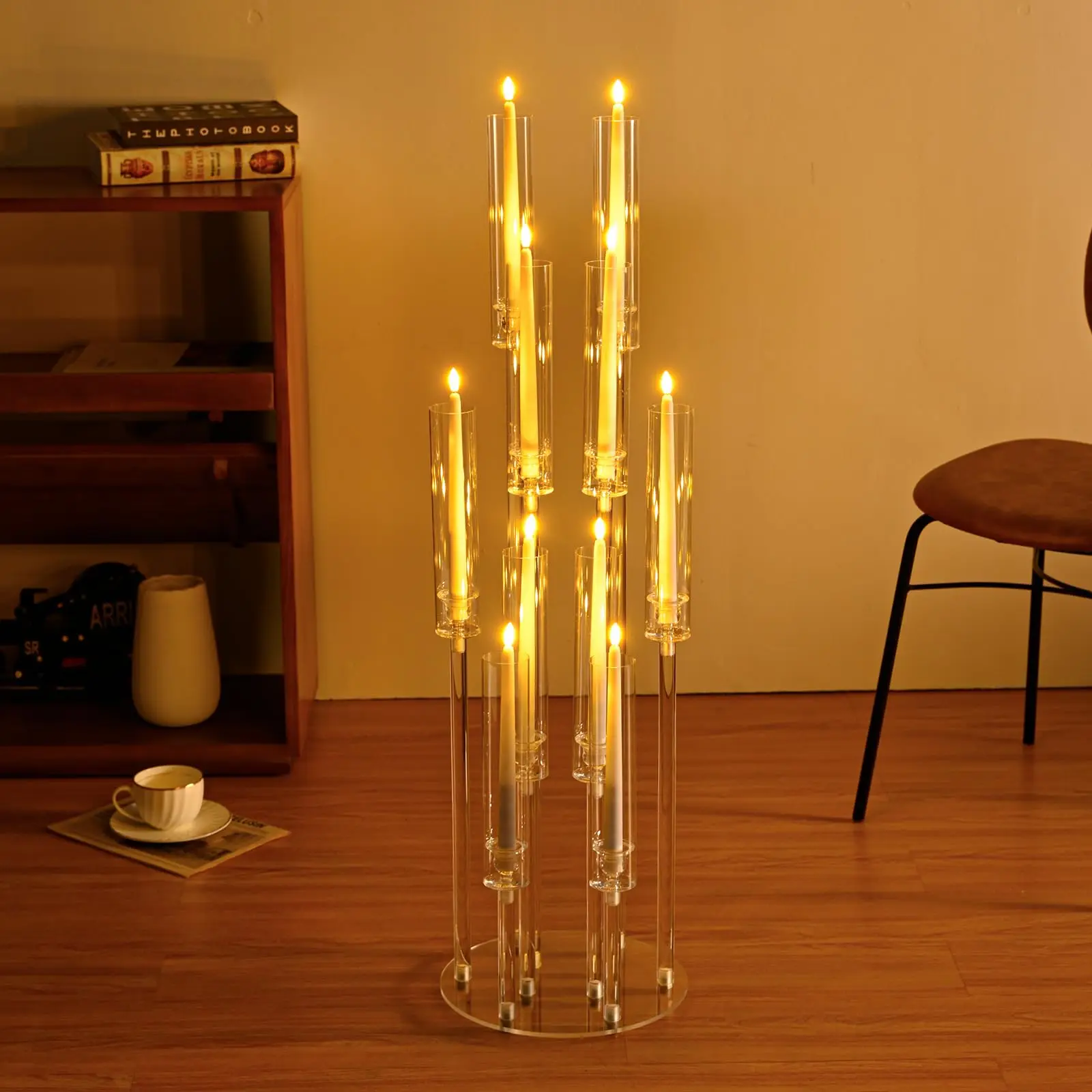 Elegant 10 arm tall glass crystal candelabra candle holders centerpieces for wedding decoration wholesale