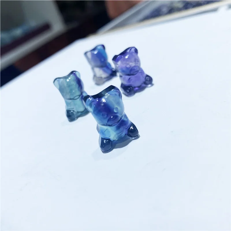 Оптовая продажа, натуральный кристалл, кварцевые ремесла, маленький размер, миниатюрный красочный флюоритовый медведь для украшения