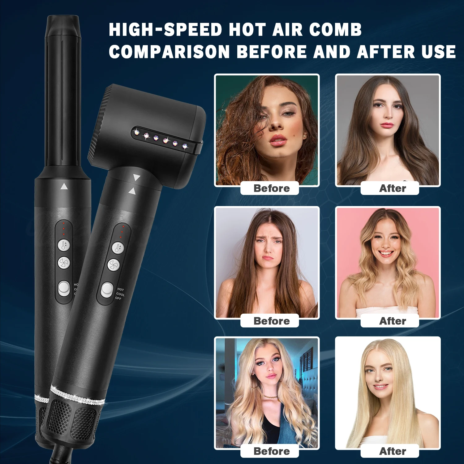 Newest Hot Air Brush Powerful Hair Dryer Brush Automatic Curler Straightener with Different Heads