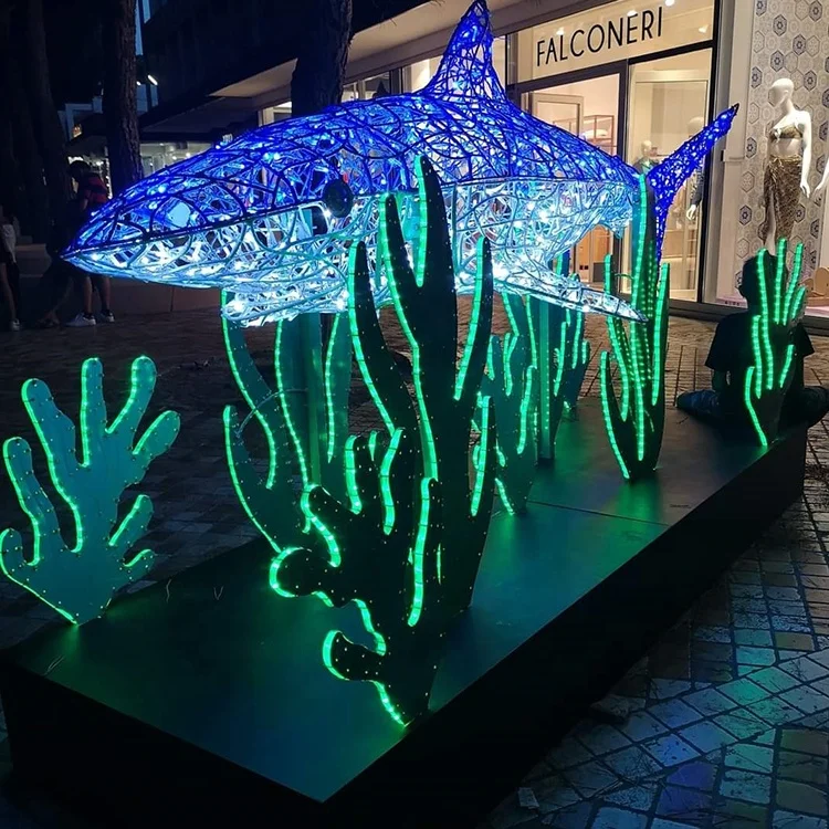 Customized 3D Dolphin Motif Light Marine Theme Decorative Lighting Figure for Amusement Park Zoo Mall