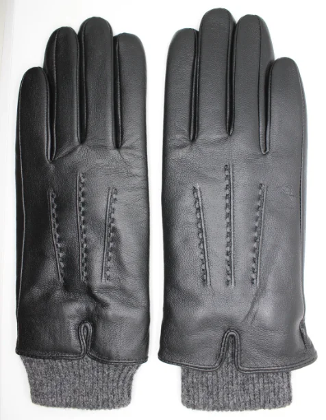 Ladies leather gloves With hand threading with wool cuff