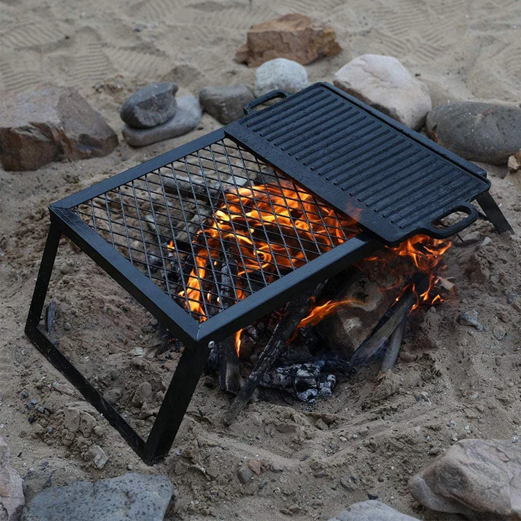 Factory wholesale OEM charcoal portable folding barbecue grill Heavy Duty Folding Campfire Grill
