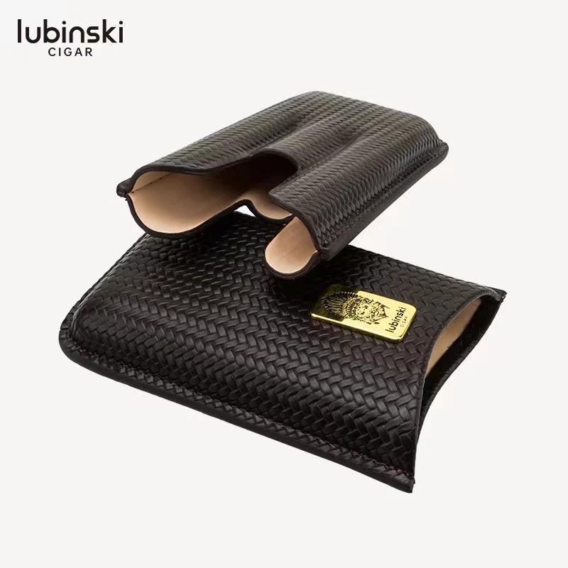 LUBINSKI cigar leather case three pack portable leather patch cigar case cigar tube with gift box