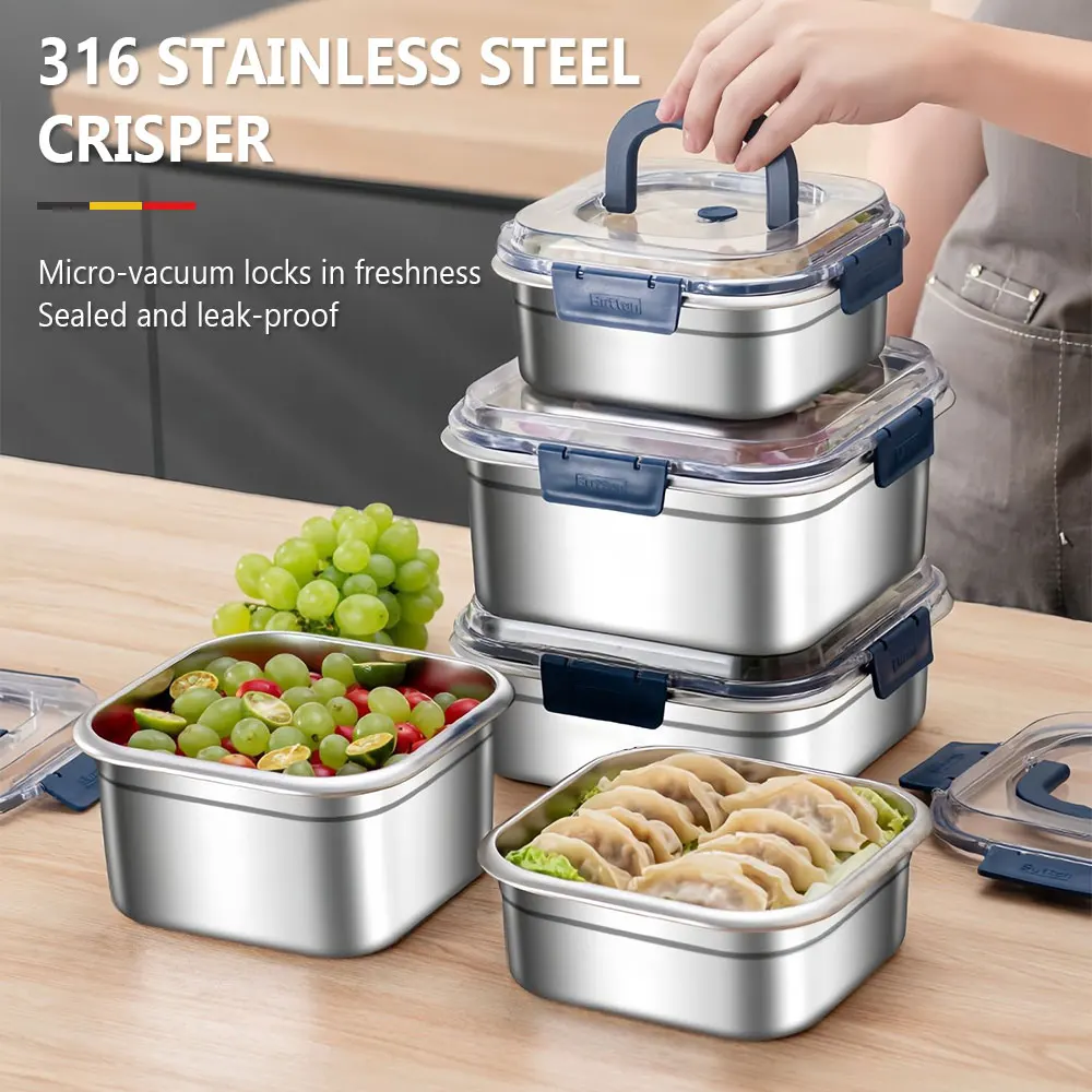 Leak Proof Stainless Steel Lunch Box with Utensils for Girl Boy School Office Square Bento Box Kids with Handle Microwave Safe