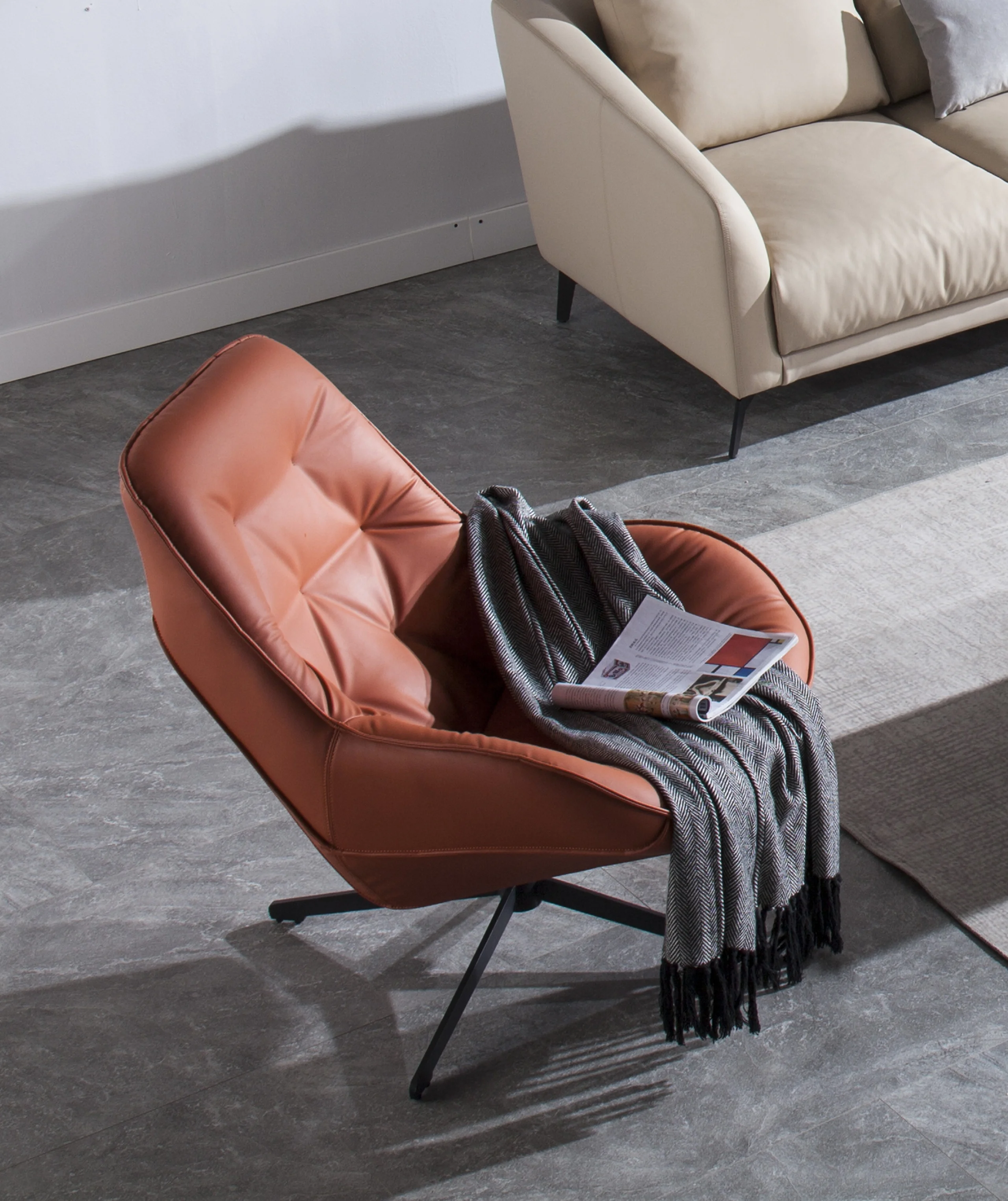 New style modern living room fashion hotel synthetic leather leisure chair revolving recliner chair