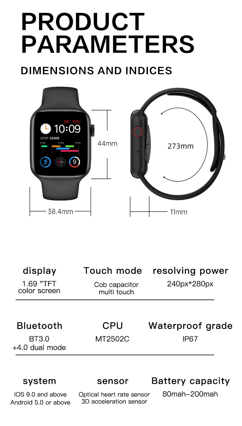  Watch6 Смарт-часы 1 69 дюймов Большой сердечного ритма водонепроницаемый IP68 Smartwatch часы