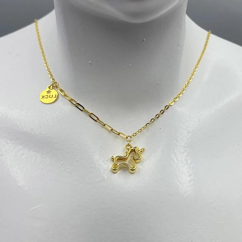 Real Solid 18 Karat Au750 Gold Necklace Unicorn Pendant Design Light Weight Fine Jewelry Wholesale