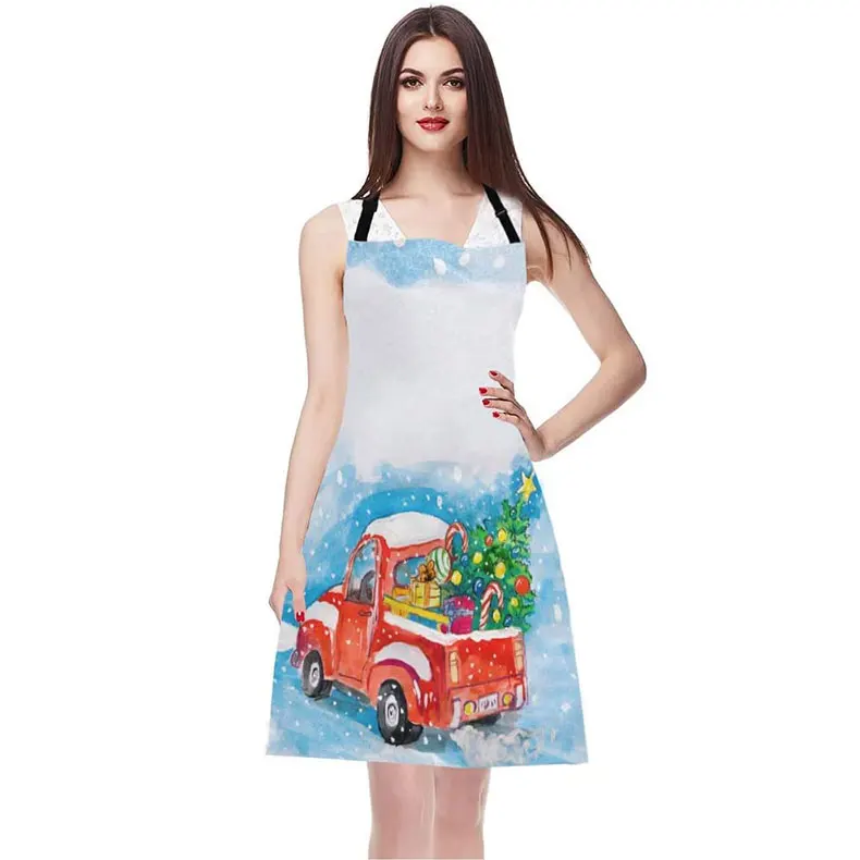 Wholesale Men and Women Merry Christmas Cartoon Car Custom Kitchen Christmas Aprons with Adjustable Neck
