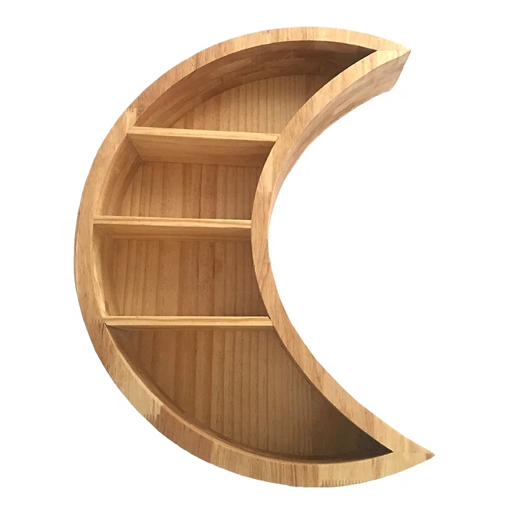 latest new fashion nordic style eco-friendly pine rubber wooden moon shelf home decoration shelves