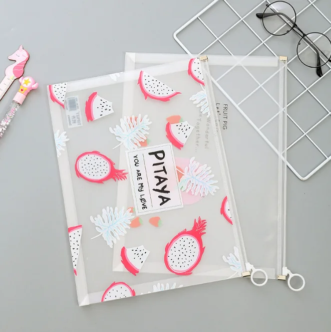 Multi-functional transparent paper bag a4 plastic pp file bag office materials creative stationery cartoon zipper bags custom