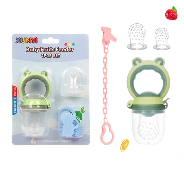 3-12 months baby 4 pc set Frog shape BPA Free PP silicone material vegetable fruits baby food feeder nipple