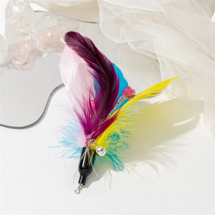 Factory Wholesale Shape Cat Teaser Sticker Refills With Feather Interactive Funny Chewing Toy
