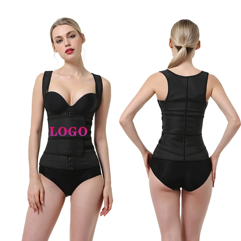 
OEM ODM Customized logo black 4 hooks inside 2 magic tape belt zipper 100% Latex Miss slimming Body waist trainer women shaper 