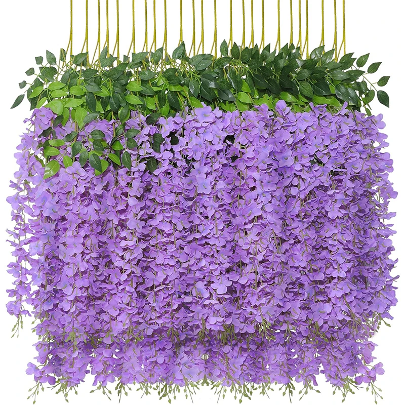 12PCS Wholesale Artificial Wisteria Long Hanging Bush Flowers Hanging Flowers Vine Garland for Ceiling Home Wedding Decoration