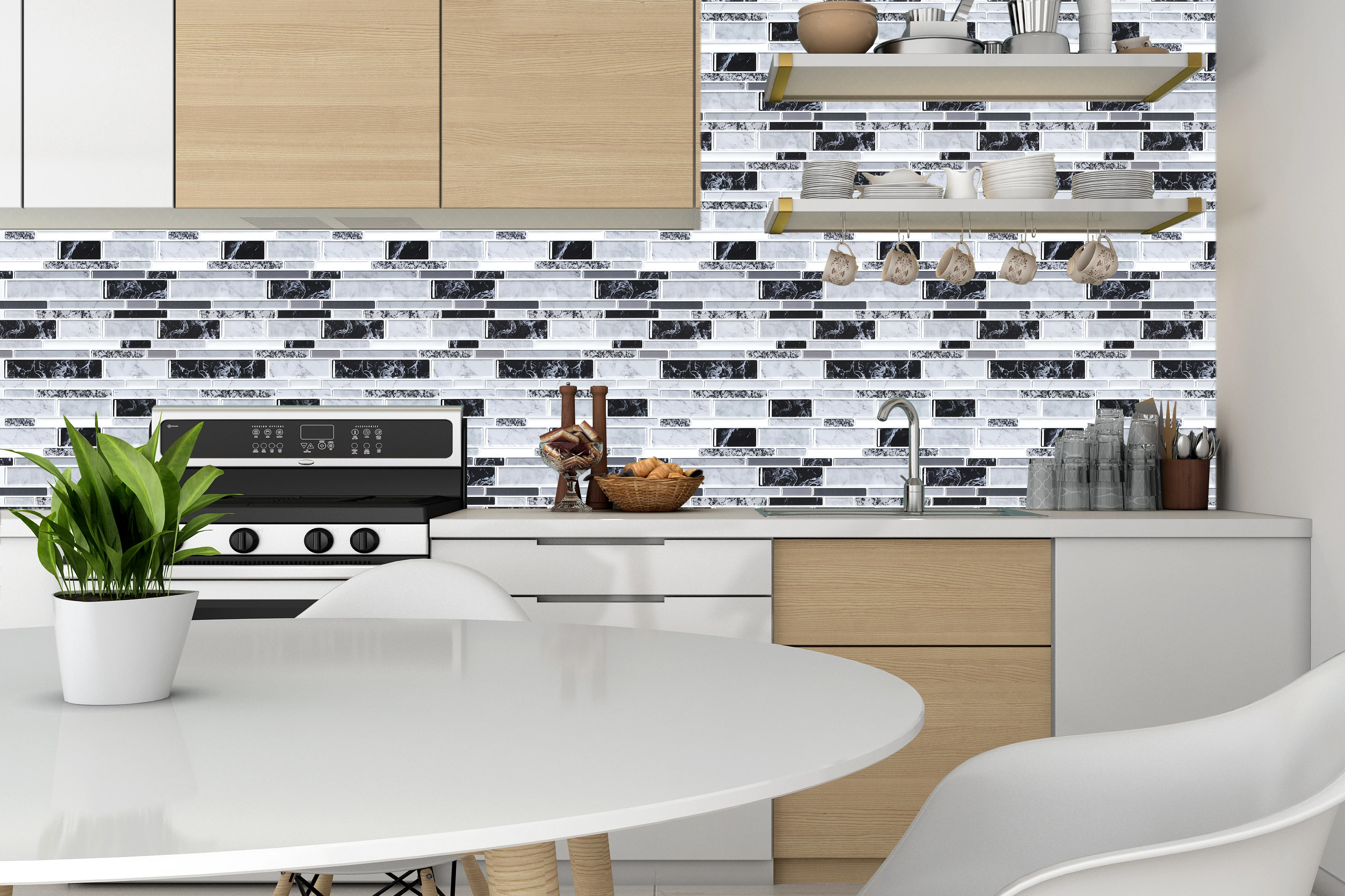 Quick Instant Do-it-yourself Lightweight Unique Marble Pattern Mosaic Tile for Kitchen and Bathroom Backsplash Walls