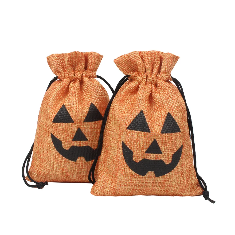  Halloween Gift Bag Custom Customized Logo orange pumpkin head Christmas gift packaging linen drawstring bag spot