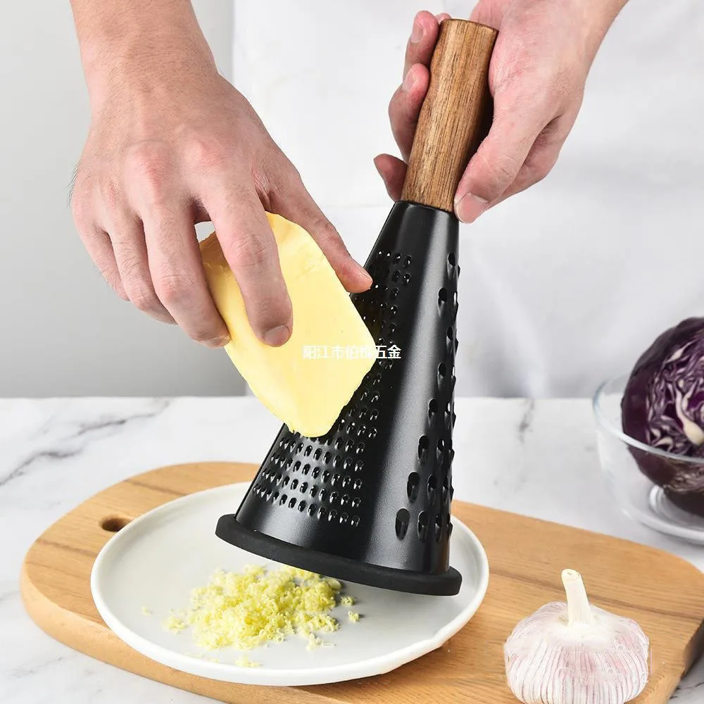 8 inch conical stainless steel grater Kitchen multi-purpose melon, fruit, potato and vegetable cutting wood handle