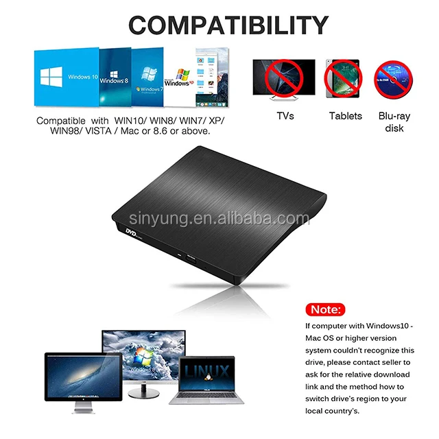 USB 3.0 External DVD-RW CD-RW Burner Recorder Optical Drive Rewritable Drive CD DVD ROM Combo Writer for MacBook Pro PC Win 7 8