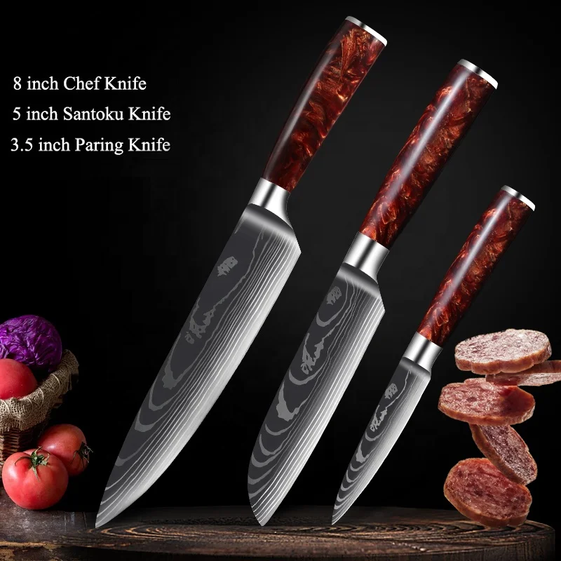 Hot selling Japanese kitchen knife set accessory stainless steel chef knife professional resin handle kitchen knives set