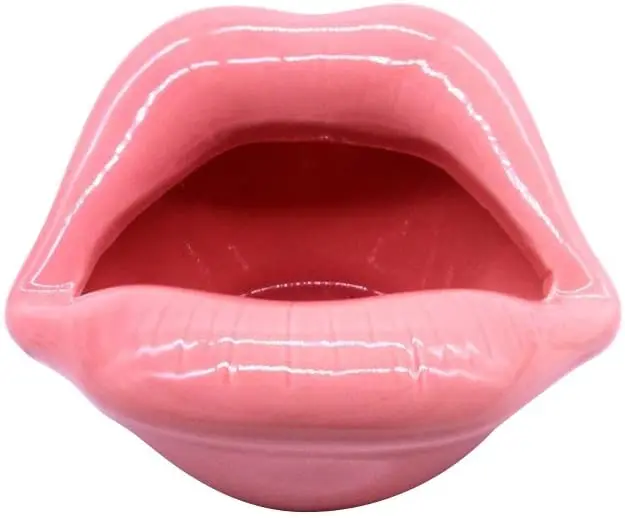 New design unique resin  porcelain shape ceramics women sexy pink mouth lip ashtrays