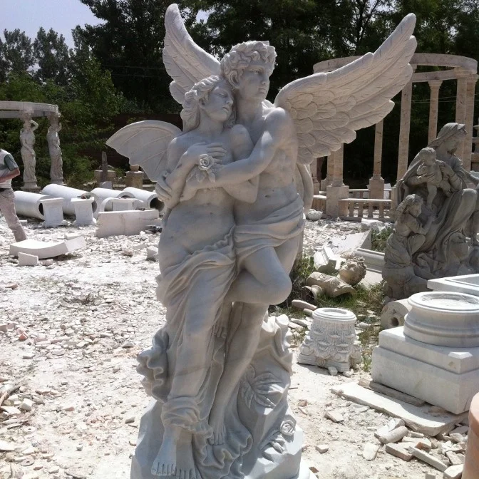 lovers statue white marble/custom marble angel sculpture/angles marble statues