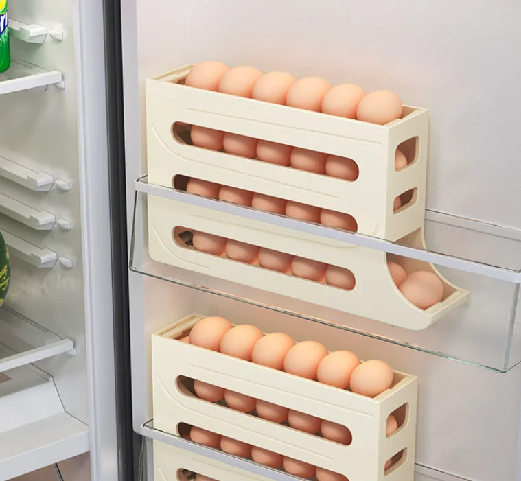 Refrigerator Egg Storage Box Rolling Kitchen Container Capacity Refrigerator Eggs Storage Container Dispenser