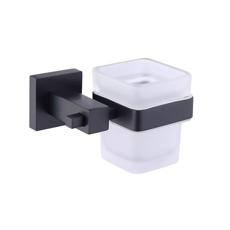 Hotel bathroom accessories wall mounted tumbler carrier holder stainless steel black single cup holder