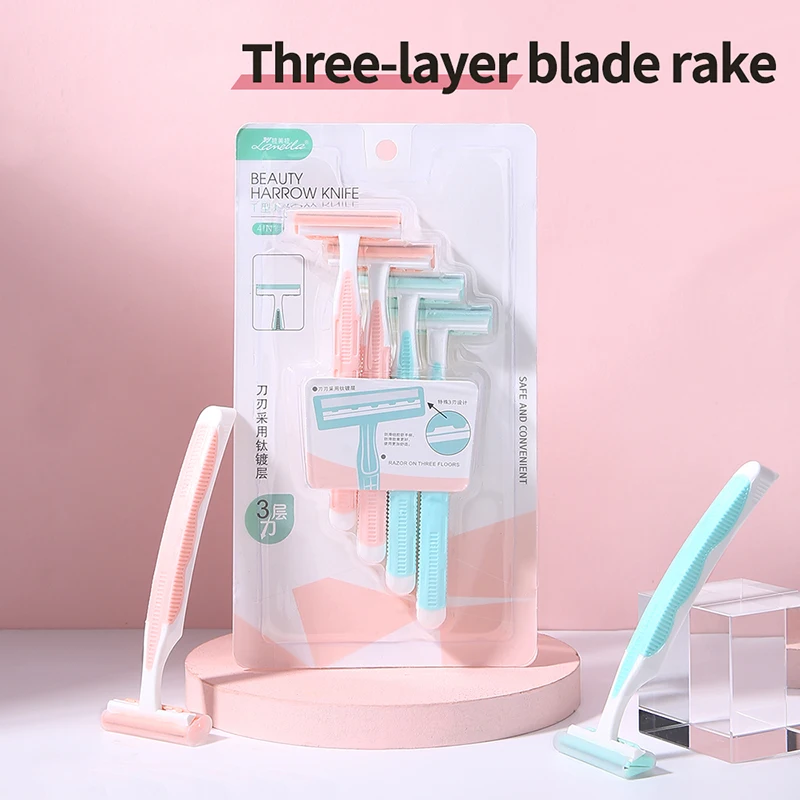 Private Label Manual Type Shaver Razor Set Women 3-Layer Blades Head Printed Label Body Shaving Knife Razor Wholesale A0906