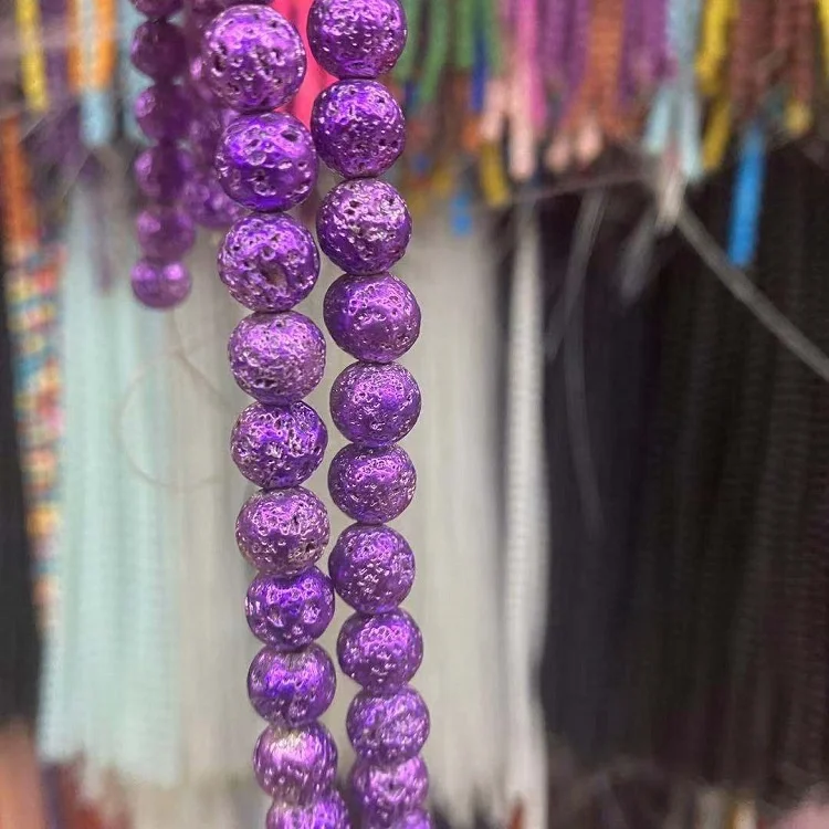 DIY Natural Stone Round Beads Paint Purple Volcanic Stonebead Lava for Jewelry Making
