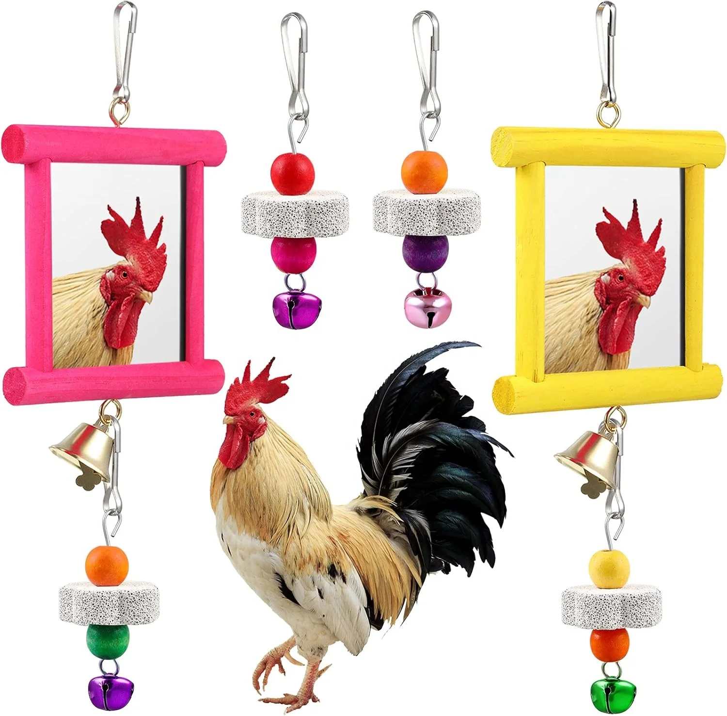 2 Pieces Chicken Coop Hanging Swing Mirrors Toy Beak Grinding Molar Stones  Toy For Hens Birds Parrots