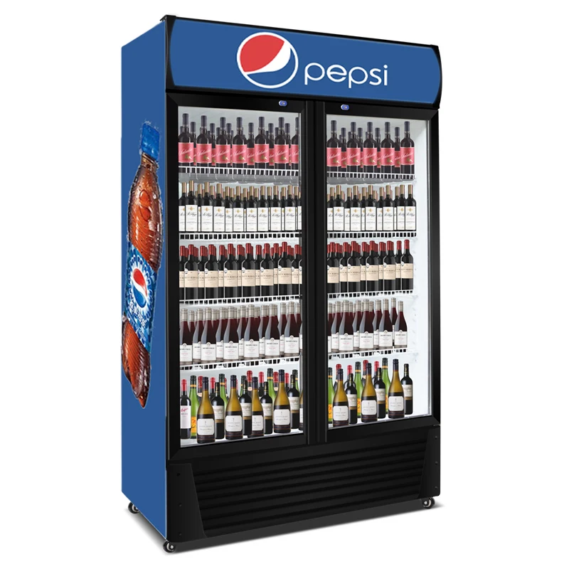 
Commercial Pepsi Vertical Glass Door Refrigerator Beverage Milk Beer Coke Display Fridge Cold Drink Cooler 