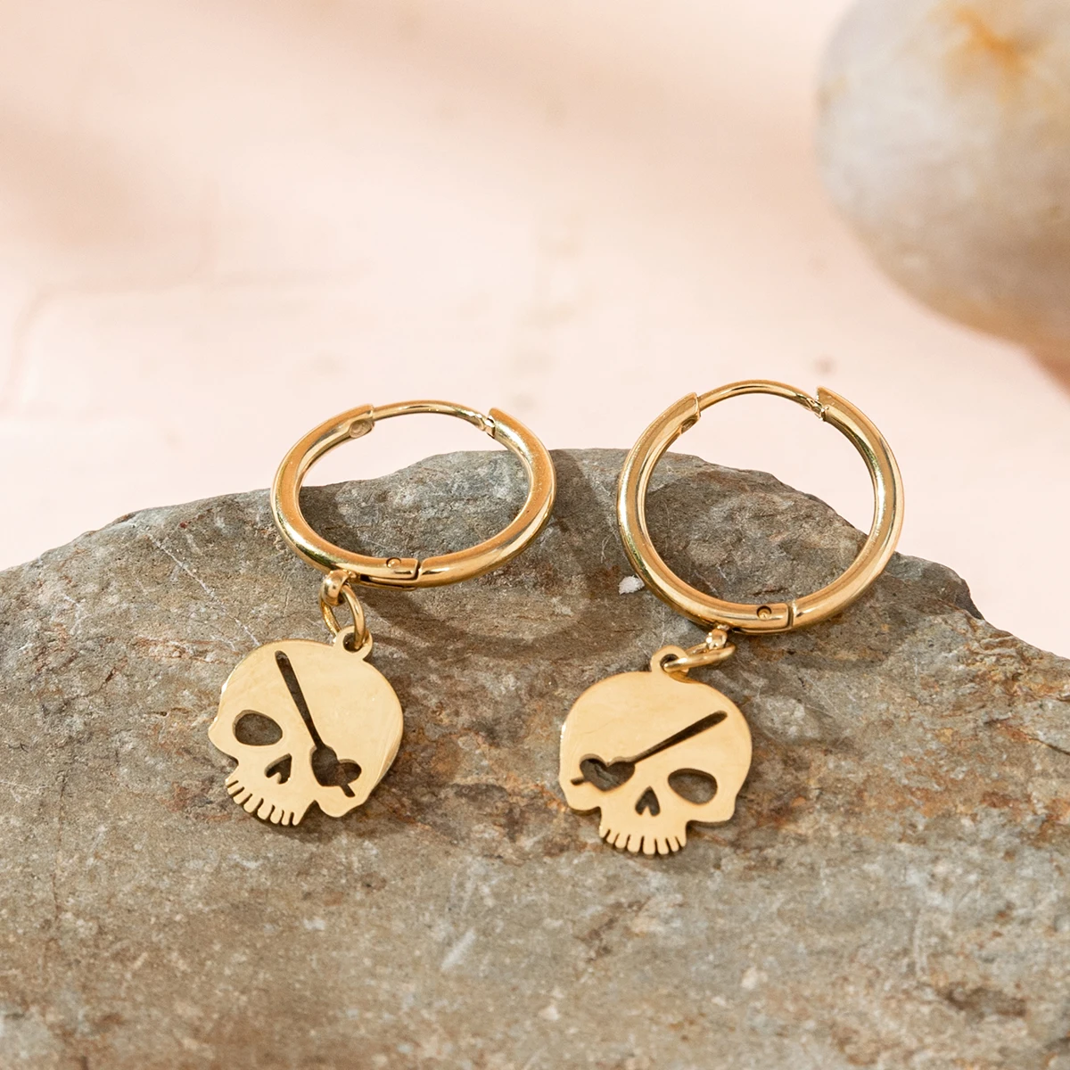 Newest Stainless Steel Necklaces Women Skull Hoop Earrings Jewelry Set Halloween Gifts Wholesale