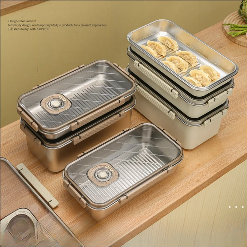 Fts Fresh Boxes Keeping Box Plastic Container Stainless Steel Tray Protect Refrigerator Fresh-Keeping Crisper