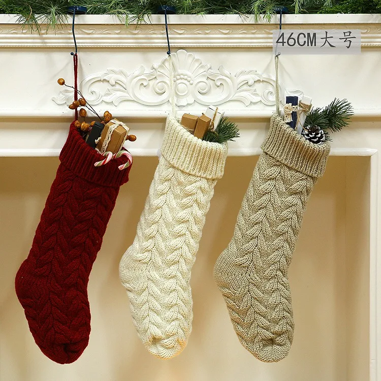 Decorations Knitted Wool Hanging Gift Bag Fried Dough Twists Leaf Flower Large 46cm Sugar Fruit Christmas Stocking