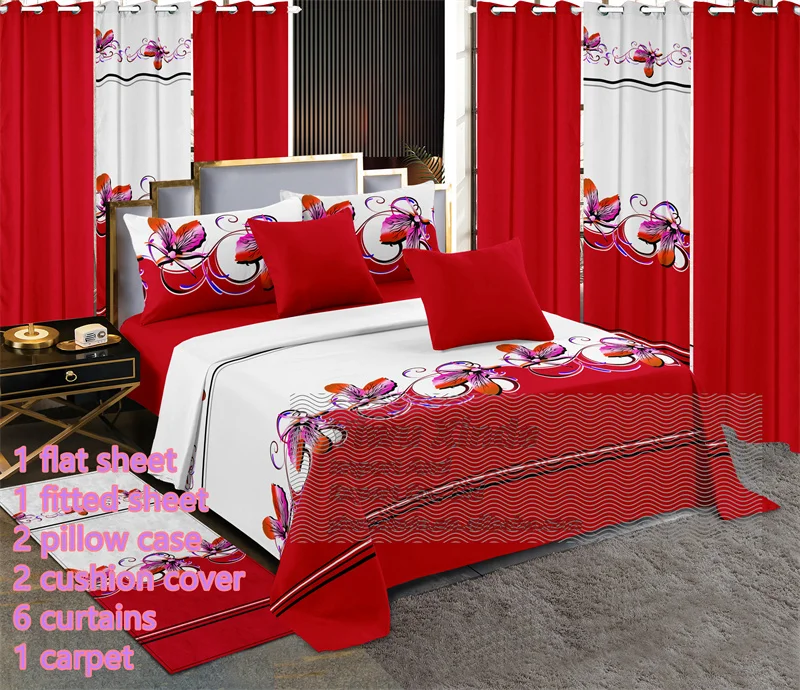wholesale bed sheet king size 13 pieces bedding set with curtains queen size bedsheets sets