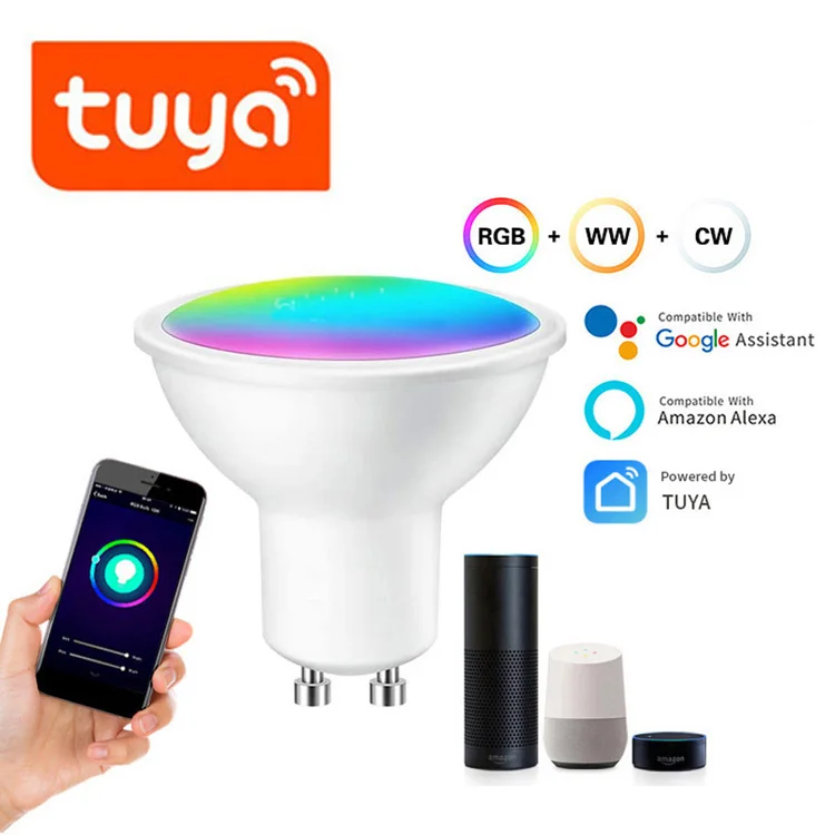 Tuya plastic colorful indoor lighting smart bulb RGB GU10 5W 6W wifi spot light google assistant Alexa zigbee smart bulb